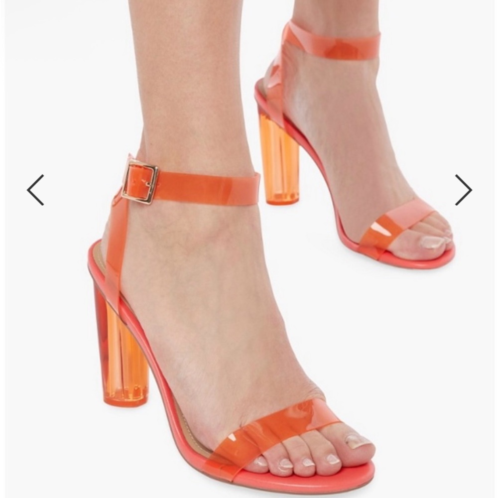 NEW Just Fab Hanna Transparent Heeled Sandal| Hot Coral | Size 9